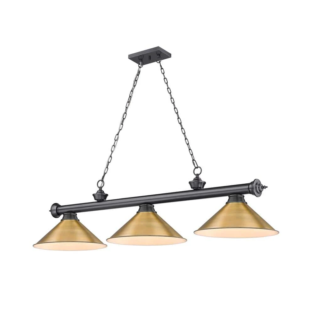 Cordon 3-Light Bronze Plate With Metal Rubbed Brass Shade Billiard Light With No Bulbs Included 3 Cordon 3-Light Bronze Plate With Metal Rubbed Brass Shade Billiard Light With No Bulbs Included