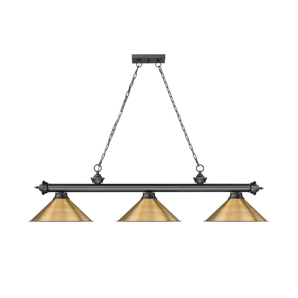 Cordon 3-Light Bronze Plate With Metal Rubbed Brass Shade Billiard Light With No Bulbs Included 4 Cordon 3-Light Bronze Plate With Metal Rubbed Brass Shade Billiard Light With No Bulbs Included - Image 2