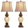 28 In. High Traditional Table Lamps Set Of 2 Vintage Bronze Resin Bedside Nightstand Lamp For Living Room Decor -Lamp Parts bronze resin rottogoon table lamps palp402az2 64 1000