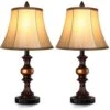 22 In. Vintage Bedside Lamps With Dual USB Charging Ports, 3-Way Dimmable Bronze Finish With Bell Shape Faux Silk -Lamp Parts bronze rottogoon table lamps palp030am2 64 1000