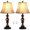 22 In. Vintage Bedside Lamps With Dual USB, 3-Way Dimmable Bronze Finish With Bell Shape Faux Silk -Lamp Parts bronze rottogoon table lamps palp030bm2 64 1000