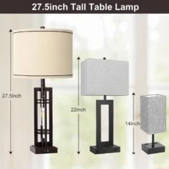 Set Of 2 Industrial 27.5 In. H Bronze Farmhouse Table Lamps With USB C+A Charge Ports Bedside Lamps W/White Fabric Shade -Lamp Parts bronze table lamps tzt3146 p370 31 1000