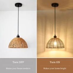 1-Light Brown Rattan Dome Single Pendant Light With Rattan Shade, No Bulbs Included -Lamp Parts brown adsensty pendant lights hd5 1 b d9010m 1d 1000