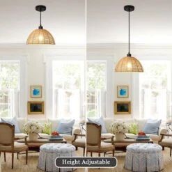 1-Light Brown Rattan Dome Single Pendant Light With Rattan Shade, No Bulbs Included -Lamp Parts brown adsensty pendant lights hd5 1 b d9010m 40 1000