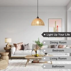 1-Light Brown Rattan Dome Single Pendant Light With Rattan Shade, No Bulbs Included -Lamp Parts brown adsensty pendant lights hd5 1 b d9010m 4f 1000