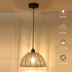 1-Light Brown Rattan Dome Single Pendant Light With Rattan Shade, No Bulbs Included -Lamp Parts brown adsensty pendant lights hd5 1 b d9010m c3 1000