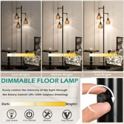 65.05 In. Brown Boho Rattan Dimmable Tree Standing Floor Lamps With 3 LED Edison Bulbs -Lamp Parts brown boho rattan uixe floor lamps ssl 62530 1 1f 1000