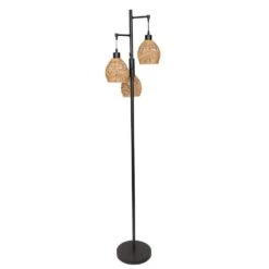 65.05 In. Brown Boho Rattan Dimmable Tree Standing Floor Lamps With 3 LED Edison Bulbs