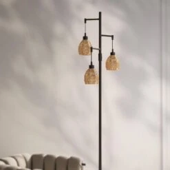 65.05 In. Brown Boho Rattan Dimmable Tree Standing Floor Lamps With 3 LED Edison Bulbs -Lamp Parts brown boho rattan uixe floor lamps ssl 62530 1 76 1000