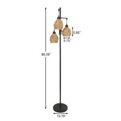 65.05 In. Brown Boho Rattan Dimmable Tree Standing Floor Lamps With 3 LED Edison Bulbs -Lamp Parts brown boho rattan uixe floor lamps ssl 62530 1 c3 1000