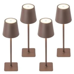 4-Pack 14 In. Brown LED Cordless Table Lamp, 3CCT Dimmable Portable Desk Lamps