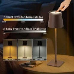 4-Pack 14 In. Brown LED Cordless Table Lamp, 3CCT Dimmable Portable Desk Lamps -Lamp Parts brown c cattleya table lamps hca2615 4tb c3 1000