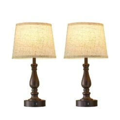 19 In. Brown Touch Table Lamp, 3-Way Dimmable Nightstand Lamps With Round Fabric Linen Lampshade For Living Room -Lamp Parts brown gtclighting table lamps w 2tl 98008h 40 1000