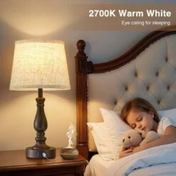 19 In. Brown Touch Table Lamp, 3-Way Dimmable Nightstand Lamps With Round Fabric Linen Lampshade For Living Room -Lamp Parts brown gtclighting table lamps w 2tl 98008h 66 1000