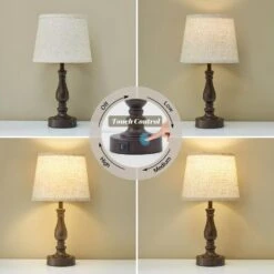 19 In. Brown Touch Table Lamp, 3-Way Dimmable Nightstand Lamps With Round Fabric Linen Lampshade For Living Room -Lamp Parts brown gtclighting table lamps w 2tl 98008h 77 1000