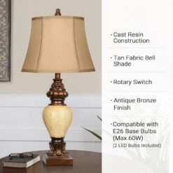 Traditional 28 In. H Table Lamp With Faux Silk Bell Shades, Vintage Bronze Bedside Lamps (2-Pack) -Lamp Parts brown jushua desk lamps ct zy p263927 66 1000