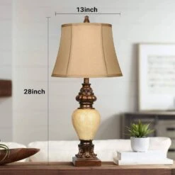 Traditional 28 In. H Table Lamp With Faux Silk Bell Shades, Vintage Bronze Bedside Lamps (2-Pack) -Lamp Parts brown jushua desk lamps ct zy p263927 c3 1000