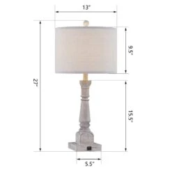 27 In. Brown Vintage Dimmable Resin Bedroom Living Room Bedside Desk Nightstand Table Lamps USB Port (Set Of 2) -Lamp Parts brown maxax table lamps t195 bn c3 1000