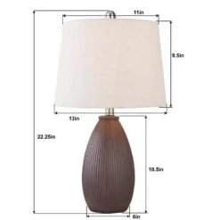 22 In. Brown Vintage Dimmable Ceramic Bedroom Living Room Bedside Desk Nightstand Table Lamps (Set Of 2) -Lamp Parts brown maxax table lamps t24 bn 40 1000