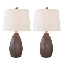 22 In. Brown Vintage Dimmable Ceramic Bedroom Living Room Bedside Desk Nightstand Table Lamps (Set Of 2)