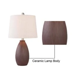 22 In. Brown Vintage Dimmable Ceramic Bedroom Living Room Bedside Desk Nightstand Table Lamps (Set Of 2) -Lamp Parts brown maxax table lamps t24 bn 76 1000