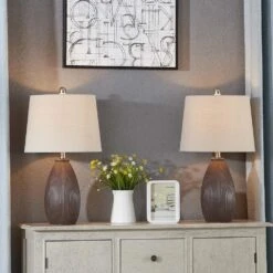 22 In. Brown Vintage Dimmable Ceramic Bedroom Living Room Bedside Desk Nightstand Table Lamps (Set Of 2) -Lamp Parts brown maxax table lamps t24 bn c3 1000