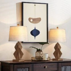 Salem 24 In. Brown Modern Dimmable Resin Bedroom Living Room Bedside Desk Nightstand Table Lamps Usb Port Set Of 2