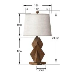 Salem 24 In. Brown Modern Dimmable Resin Bedroom Living Room Bedside Desk Nightstand Table Lamps Usb Port Set Of 2 -Lamp Parts brown maxax table lamps t243 wg a0 1000