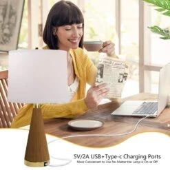 Salem 24.5 In. Brown Modern Dimmable Metal Bedroom Living Room Bedside Desk Table Lamps USB Port Set Of 2 -Lamp Parts brown maxax table lamps t244 wg 77 1000