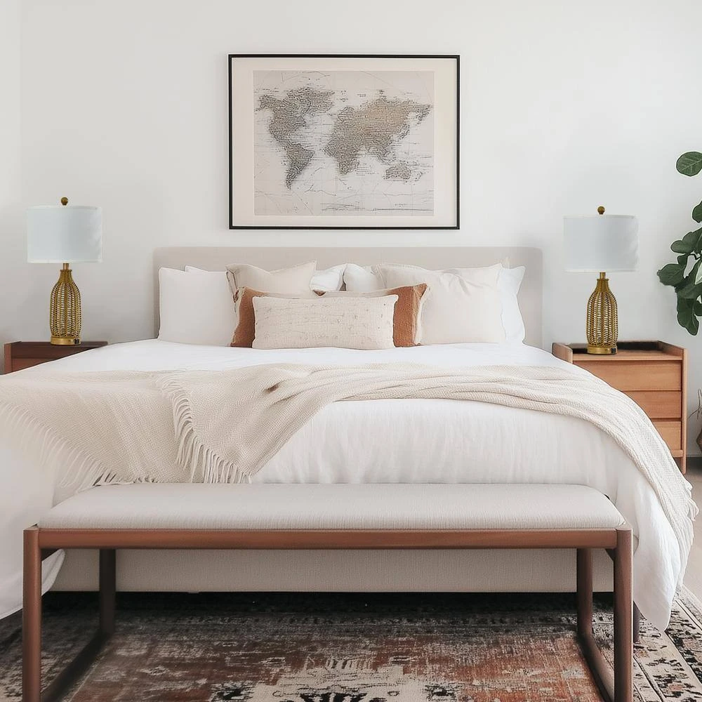 24.5 In. Brown Vintage Rattan Bedroom Living Room Bedside Desk Nightstand Table Lamps USB Port (Set Of 2) 8 24.5 In. Brown Vintage Rattan Bedroom Living Room Bedside Desk Nightstand Table Lamps USB Port (Set Of 2) - Image 6