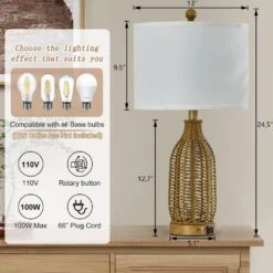 24.5 In. Brown Vintage Rattan Bedroom Living Room Bedside Desk Nightstand Table Lamps USB Port (Set Of 2) 11 24.5 In. Brown Vintage Rattan Bedroom Living Room Bedside Desk Nightstand Table Lamps USB Port (Set Of 2) -Lamp Parts brown maxax table lamps t259 wg c3 1000