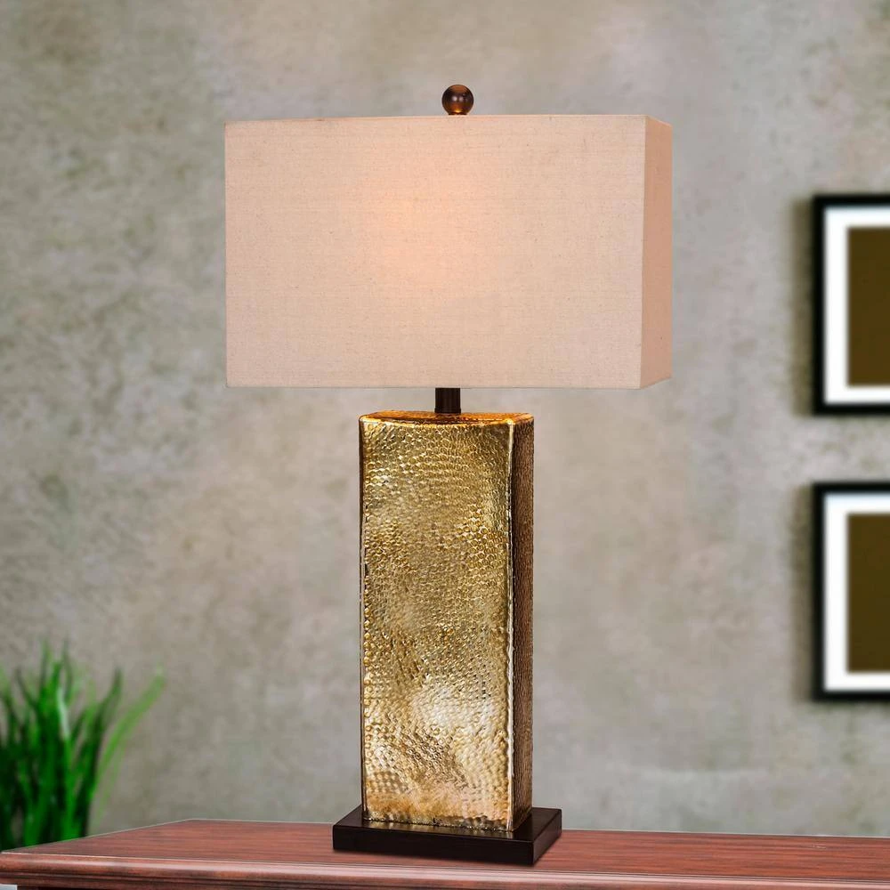 29.5 In. Hammertone Brown Mercury Glass And Antique Brass Metal Pillar Table Lamps 4 29.5 In. Hammertone Brown Mercury Glass And Antique Brass Metal Pillar Table Lamps - Image 2