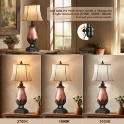 Set Of 2 Farmhouse Rustic Table Lamps, 3-Color Temperature Dimmable For Bedroom And Living Room Western Decor -Lamp Parts brown resin rottogoon table lamps hmlp468az2 4f 1000