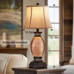 27. 5in Farmhouse Brown Resin Table Lamps For Living Room, Traditional Bedroom Lamps For Night Stands Antique Decor -Lamp Parts brown resin rottogoon table lamps hmlp469az2 1d 1000