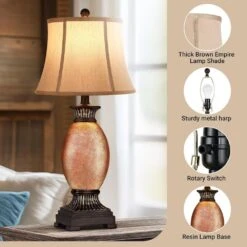 27. 5in Farmhouse Brown Resin Table Lamps For Living Room, Traditional Bedroom Lamps For Night Stands Antique Decor -Lamp Parts brown resin rottogoon table lamps hmlp469az2 66 1000