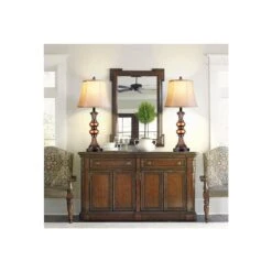 27 In. Brown Resin Table Lamps With 2 USB Ports, 3-Way Dimmable Bedside Lamps With Bell Faux Silk Shade -Lamp Parts brown resin rottogoon table lamps palp142az2 66 1000