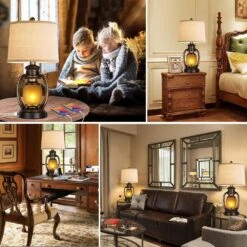 23.8 In. Brown Farmhouse Tabel Lamp (Set Of 2), Rustic Bedside Lamps Vintage Cottage Lamps With 2 USB Ports For Bedroom -Lamp Parts brown rottogoon table lamps hmlp143az2 c3 1000