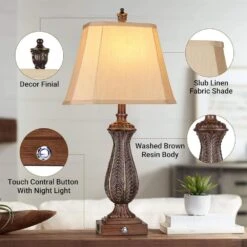 30 In. Brown Mermaid Farmhouse Table Lamps, Touch Bedroom Lamps With USB Ports 2-Bulbs Resin Rustic Lamp For Living Room -Lamp Parts brown rottogoon table lamps wtlp391az2 1d 1000