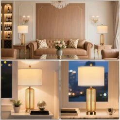 26'' Modern Brown Glass Table Lamps Set Of 2,3-Way Dimmable Bedside Lamps With USB A+C Ports& Touch Control For Bedroom -Lamp Parts brown rottogoon table lamps wtlp479ay2 77 1000