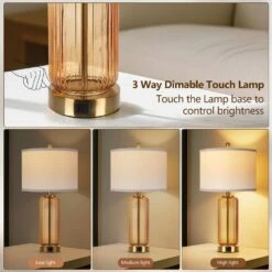 26'' Modern Brown Glass Table Lamps Set Of 2,3-Way Dimmable Bedside Lamps With USB A+C Ports& Touch Control For Bedroom -Lamp Parts brown rottogoon table lamps wtlp479ay2 a0 1000