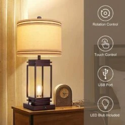 28 In. Brown Table Lamp Set ((Set Of 2)) Dimmable Farmhouse Table Lamps With Shape And USB Ports -Lamp Parts brown table lamps fxfgtdorbzs 1f 1000