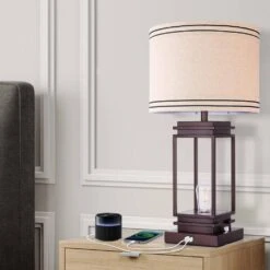28 In. Brown Table Lamp Set ((Set Of 2)) Dimmable Farmhouse Table Lamps With Shape And USB Ports -Lamp Parts brown table lamps fxfgtdorbzs fa 1000