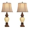 2-Pack 28 In. H Brown Table Lamp With Faux Silk Bell Shades And 2 LED Bulbs Vintage Bronze Bedside Lamps Nightstand Lamp 1 2-Pack 28 In. H Brown Table Lamp With Faux Silk Bell Shades And 2 LED Bulbs Vintage Bronze Bedside Lamps Nightstand Lamp -Lamp Parts brown table lamps t3146 p927 zt 64 1000