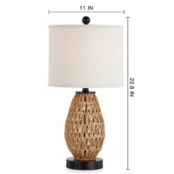Adone 23 In. H Brown Touch Control Rattan Table Lamps With 2 USB Ports And AC Outlet -Lamp Parts brown table lamps td 72 1f 1000