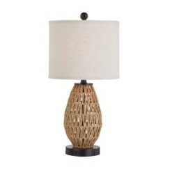 Adone 23 In. H Brown Touch Control Rattan Table Lamps With 2 USB Ports And AC Outlet