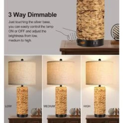 Set Of 2 25.5 In. H Brown Table Lamps For Bedroom 3 Way Dimmable Nightstand Lamps With 2 USB Ports And 1 AC Outlet -Lamp Parts brown table lamps tzt p272 227 1f 1000