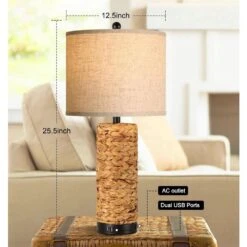 Set Of 2 25.5 In. H Brown Table Lamps For Bedroom 3 Way Dimmable Nightstand Lamps With 2 USB Ports And 1 AC Outlet -Lamp Parts brown table lamps tzt p272 227 4f 1000