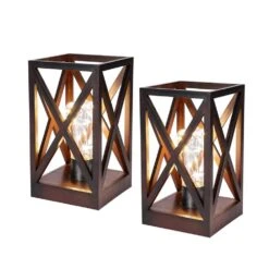 8.9 In. 2-Pack Retro Battery Powered Indoor Table Lamps, Brown Red Finish