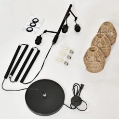 65.05 In. 3-Light Brown Boho Rattan Tree Standing Floor Lamps With Shades -Lamp Parts brown uixe floor lamps ssl 62430 1f 1000