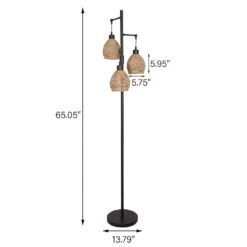 65.05 In. 3-Light Brown Boho Rattan Tree Standing Floor Lamps With Shades -Lamp Parts brown uixe floor lamps ssl 62430 4f 1000